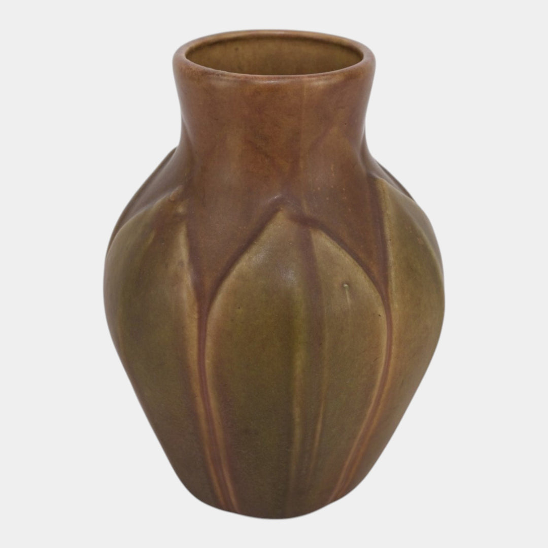 Roseville Early Velmoss Trial Glaze Green Brown 1916 Arts & Crafts Vase 130-8