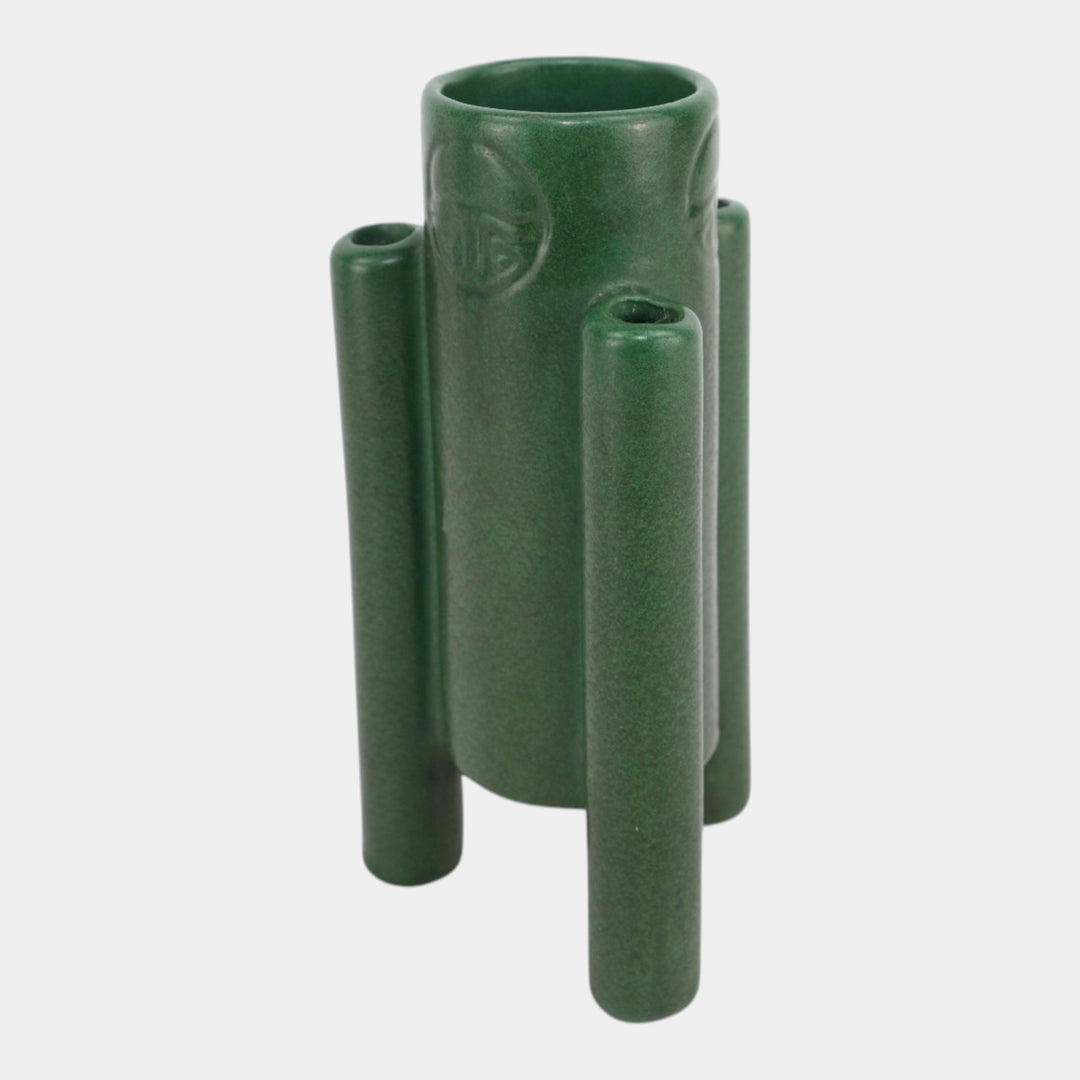 Weller Bedford 1915 Art And Crafts Pottery Matte Green Cylindrical Footed Vase