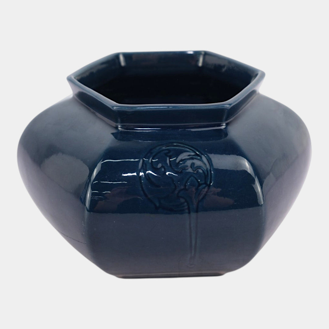 Roseville Rosecraft Hexagon 1925 Vintage Pottery Blue Ceramic Vase 138-4