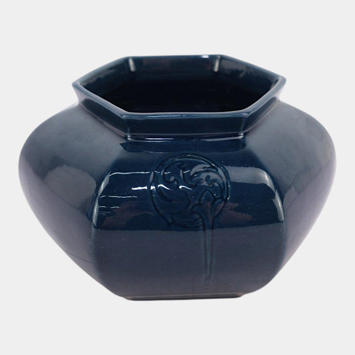 Roseville Rosecraft Hexagon 1925 Vintage Pottery Blue Ceramic Vase 138-4