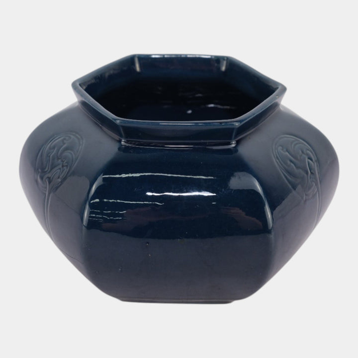 Roseville Rosecraft Hexagon 1925 Vintage Pottery Blue Ceramic Vase 138-4