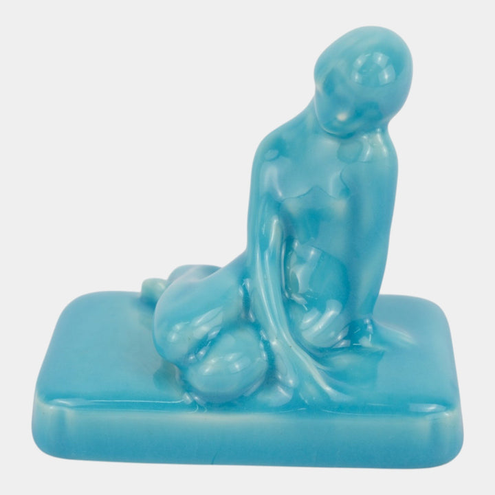 Rookwood 1928 Vintage Art Pottery Blue Nude Female Paperweight Figurine 2868