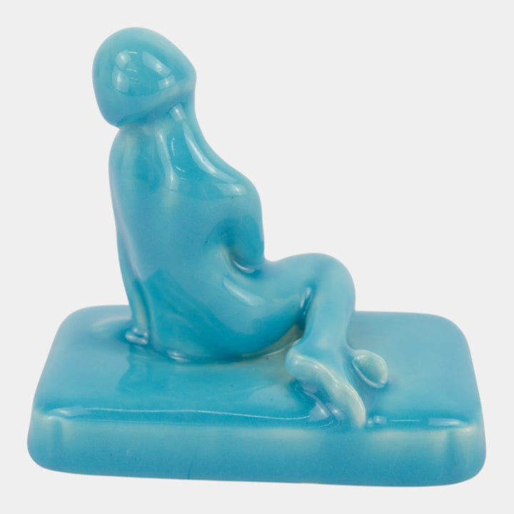 Rookwood 1928 Vintage Art Pottery Blue Nude Female Paperweight Figurine 2868