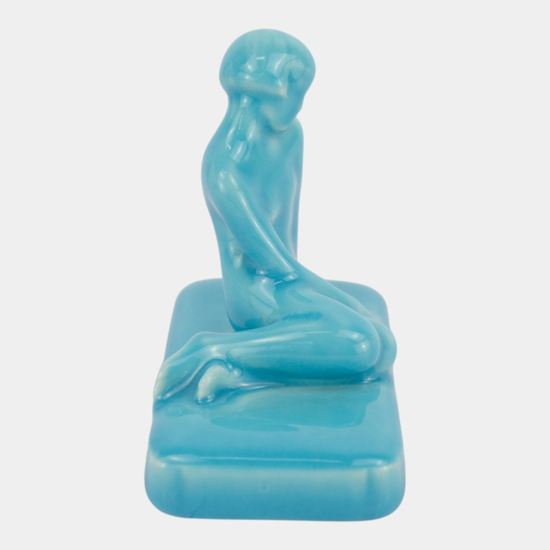 Rookwood 1928 Vintage Art Pottery Blue Nude Female Paperweight Figurine 2868
