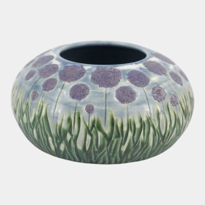 Tim Eberhardt Studio Art Pottery Hand Made Purple Flowers Relief Ceramic Vase
