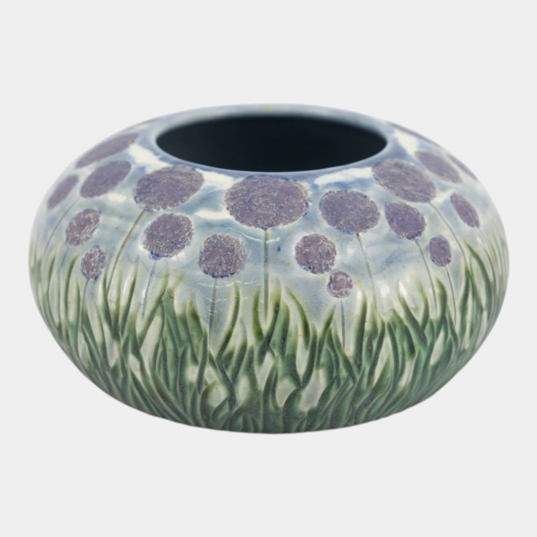 Tim Eberhardt Studio Art Pottery Hand Made Purple Flowers Relief Ceramic Vase