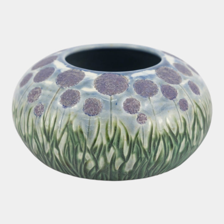 Tim Eberhardt Studio Art Pottery Hand Made Purple Flowers Relief Ceramic Vase