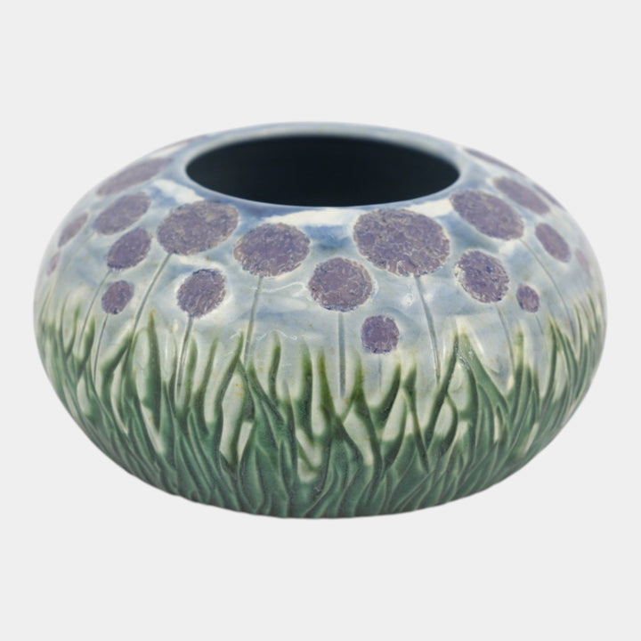 Tim Eberhardt Studio Art Pottery Hand Made Purple Flowers Relief Ceramic Vase