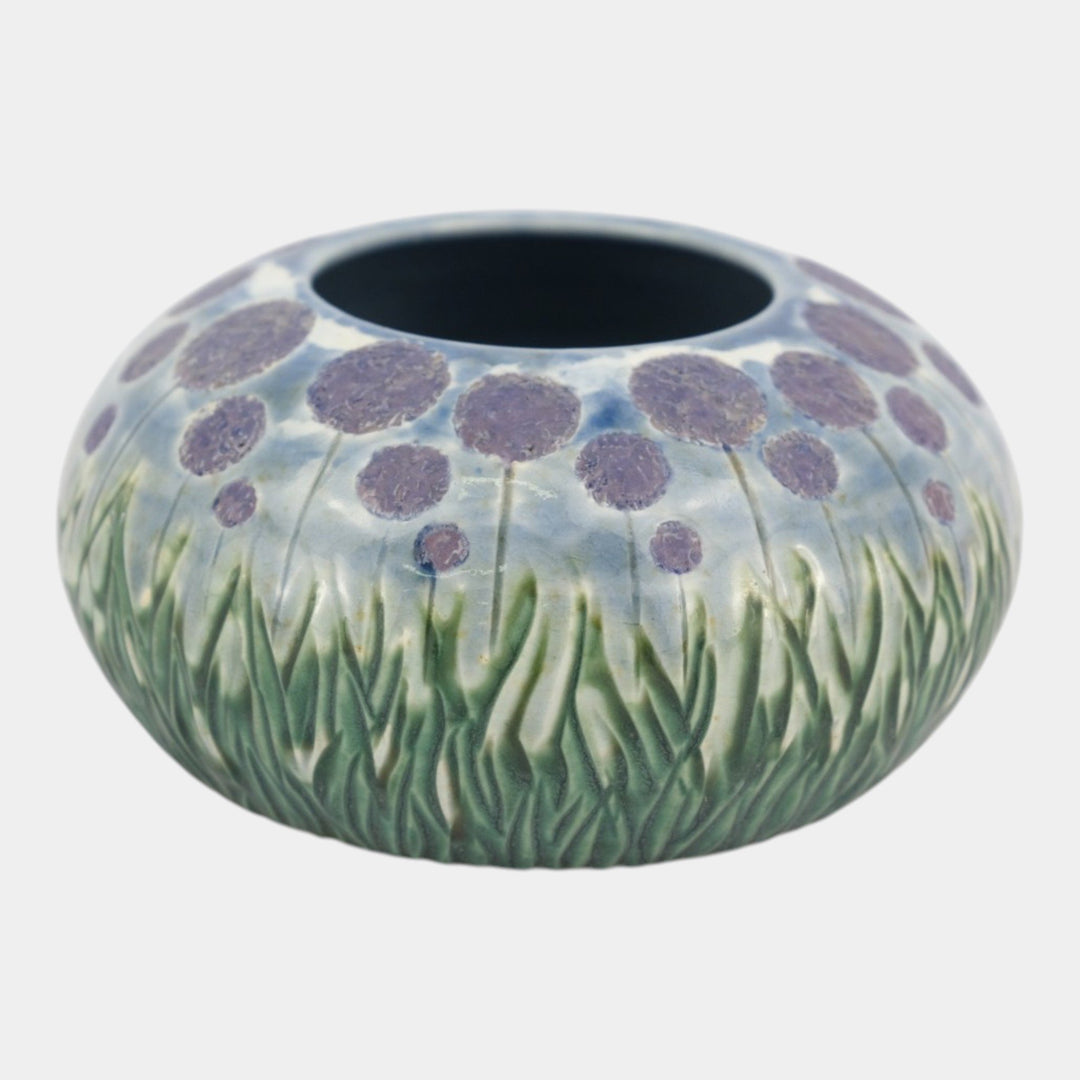 Tim Eberhardt Studio Art Pottery Hand Made Purple Flowers Relief Ceramic Vase