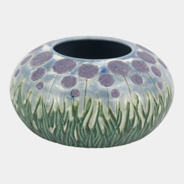 Tim Eberhardt Studio Art Pottery Hand Made Purple Flowers Relief Ceramic Vase