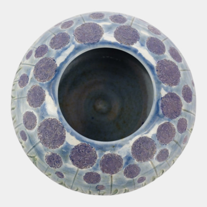 Tim Eberhardt Studio Art Pottery Hand Made Purple Flowers Relief Ceramic Vase