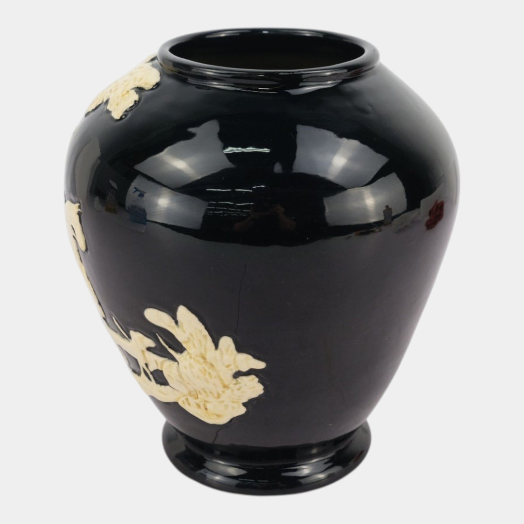 Weller Chase 1920s Art Pottery Black Equestrian Fox Hunt Blue Scenic Vase