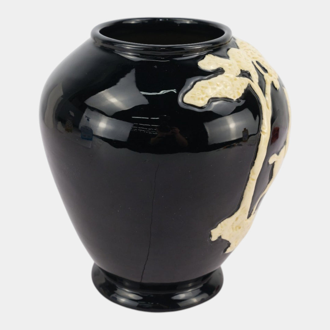 Weller Chase 1920s Art Pottery Black Equestrian Fox Hunt Blue Scenic Vase
