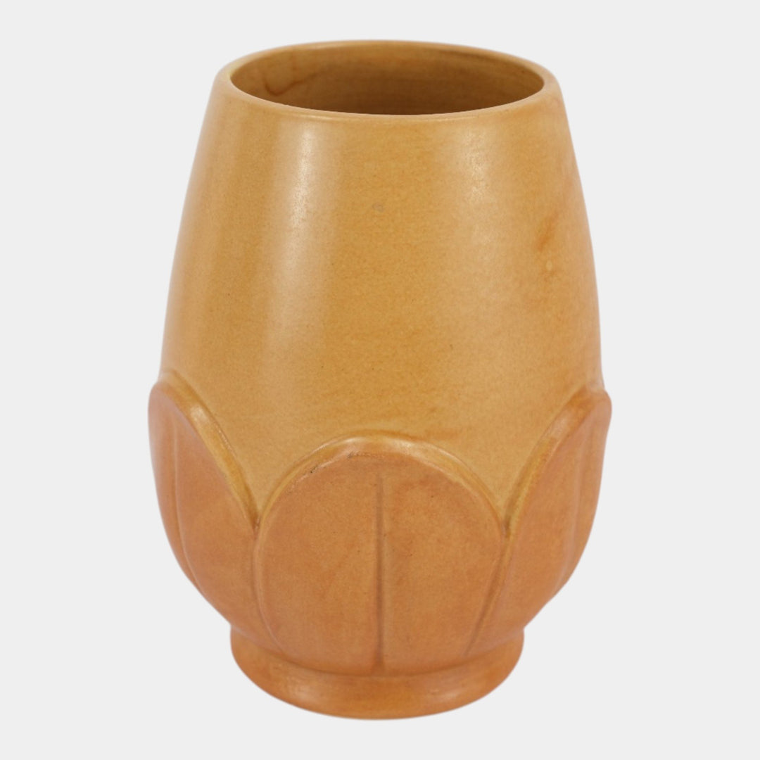 Weller Manhattan Early 1930s Vintage Art Pottery Matte Brown Leaves Ceramic Vase