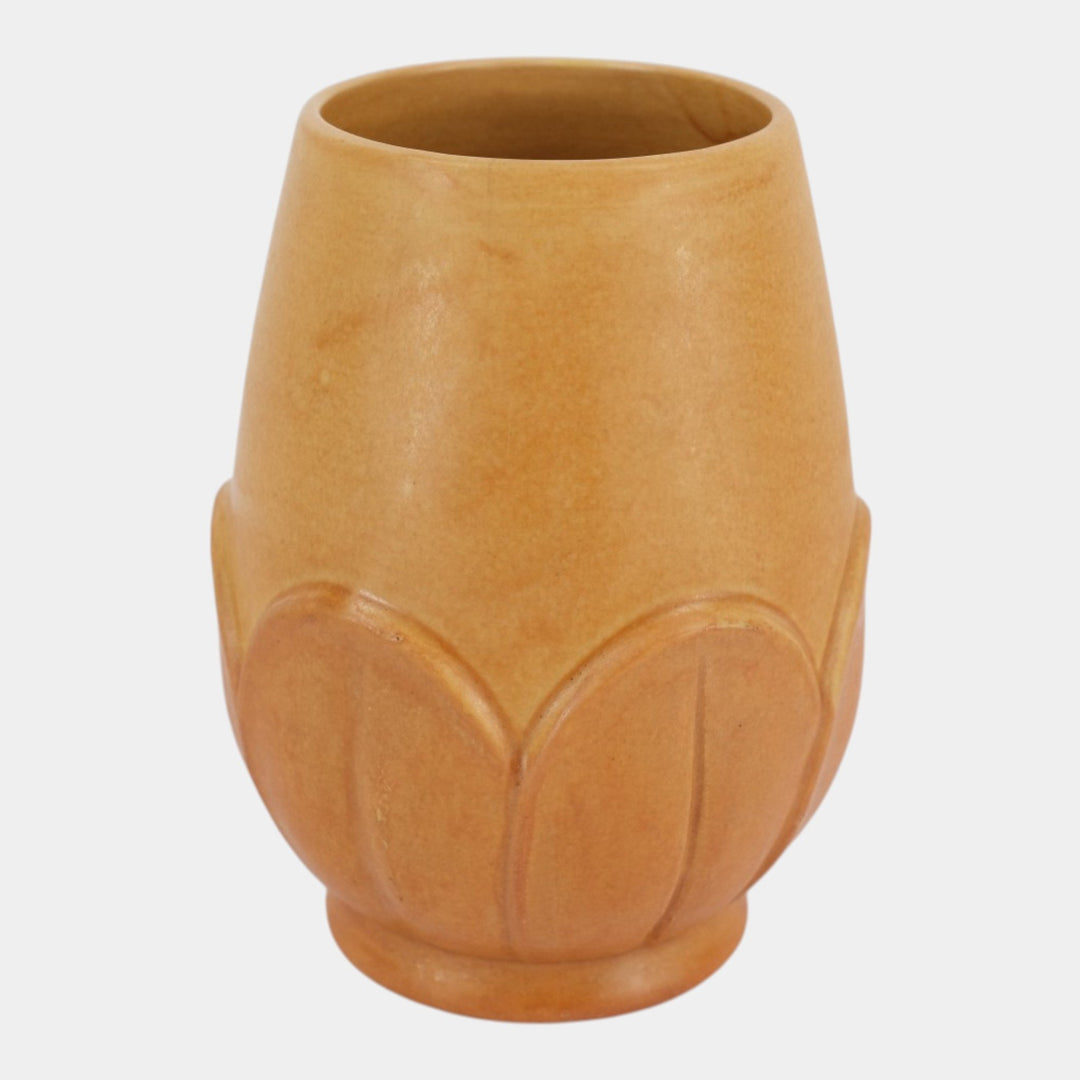 Weller Manhattan Early 1930s Vintage Art Pottery Matte Brown Leaves Ceramic Vase