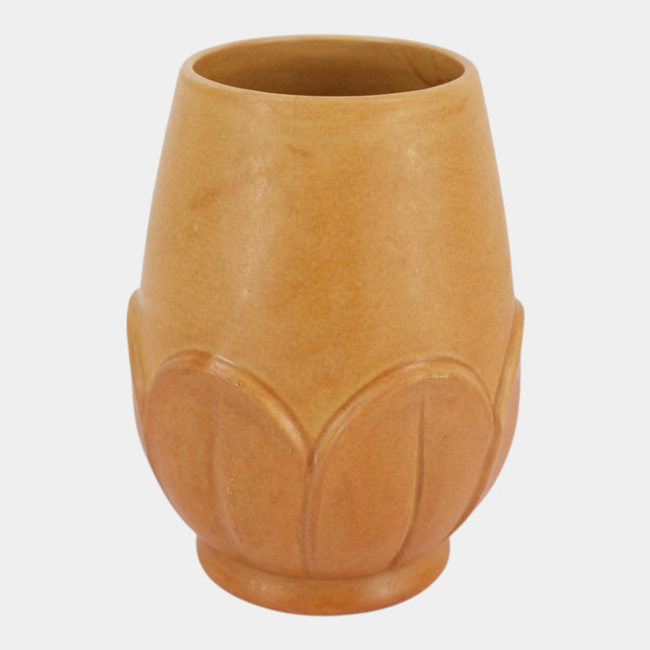 Weller Manhattan Early 1930s Vintage Art Pottery Matte Brown Leaves Ceramic Vase