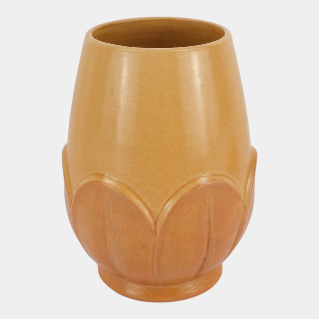 Weller Manhattan Early 1930s Vintage Art Pottery Matte Brown Leaves Ceramic Vase