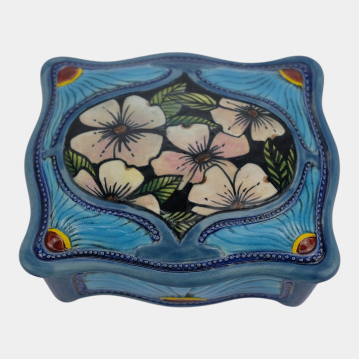 Calmwater Designs Stephanie Young Studio Art Pottery Blue Floral Treasure Box 7
