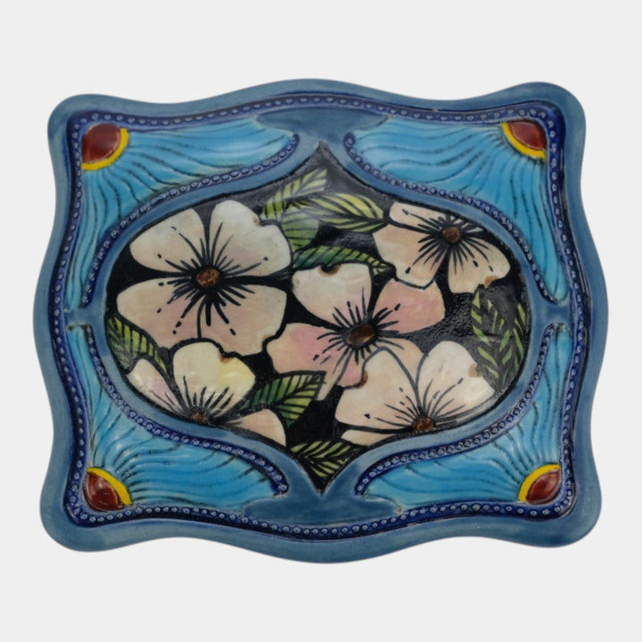 Calmwater Designs Stephanie Young Studio Art Pottery Blue Floral Treasure Box 7