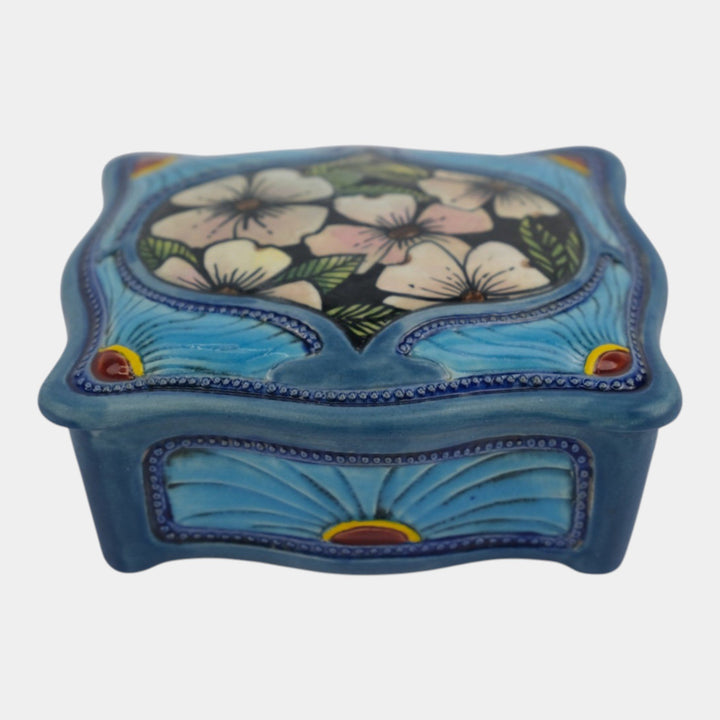 Calmwater Designs Stephanie Young Studio Art Pottery Blue Floral Treasure Box 7