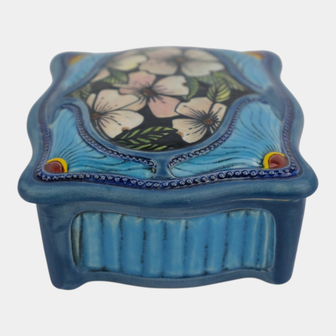 Calmwater Designs Stephanie Young Studio Art Pottery Blue Floral Treasure Box 7