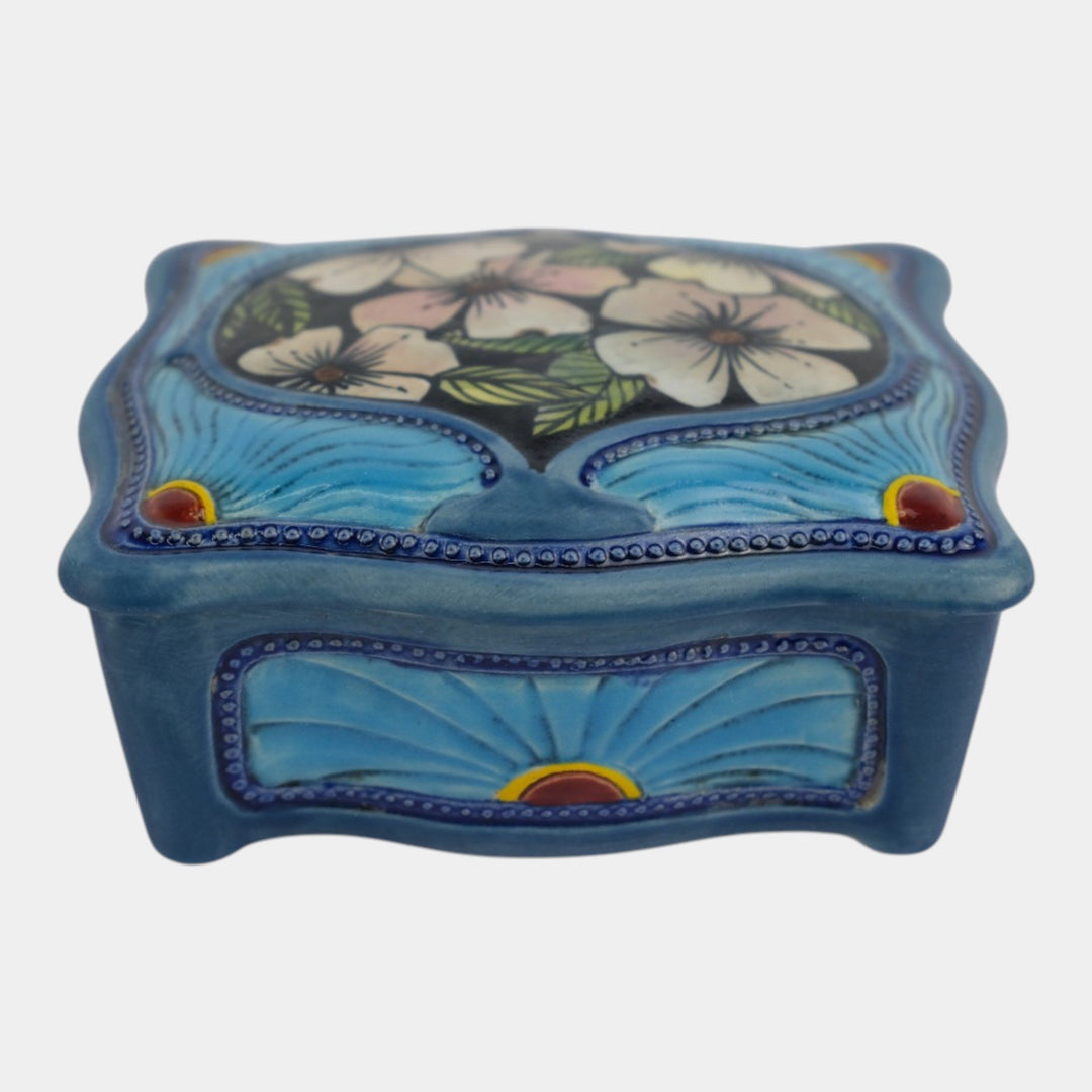 Calmwater Designs Stephanie Young Studio Art Pottery Blue Floral Treasure Box 7