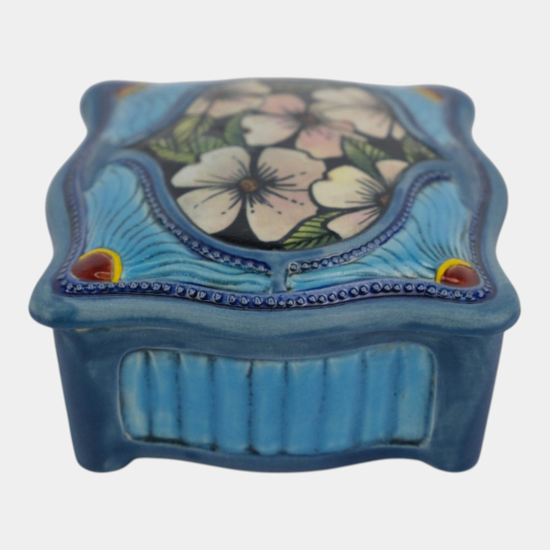 Calmwater Designs Stephanie Young Studio Art Pottery Blue Floral Treasure Box 7