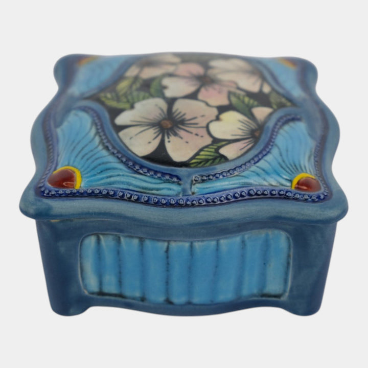 Calmwater Designs Stephanie Young Studio Art Pottery Blue Floral Treasure Box 7