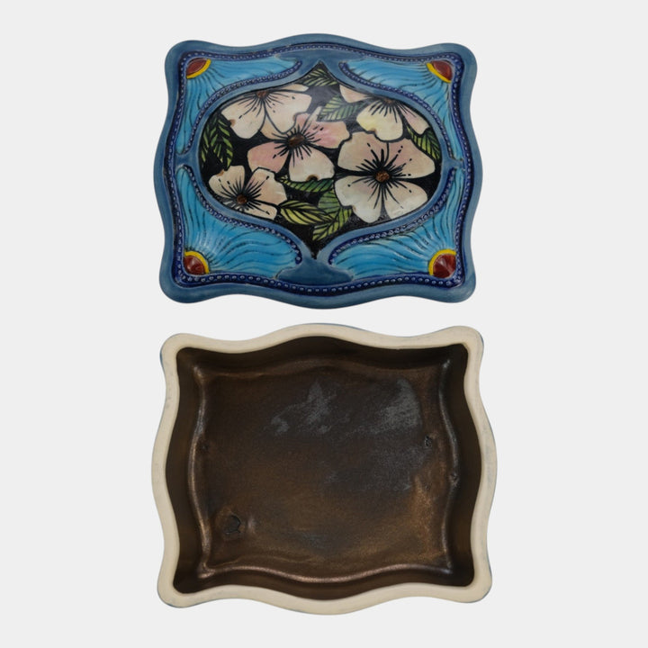 Calmwater Designs Stephanie Young Studio Art Pottery Blue Floral Treasure Box 7