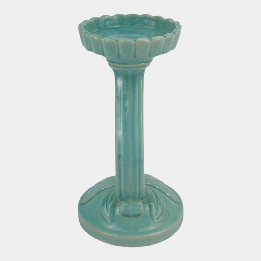 Weller Hobart 1920s Green Art Deco Pottery Openwork Pedestal Candle Holder