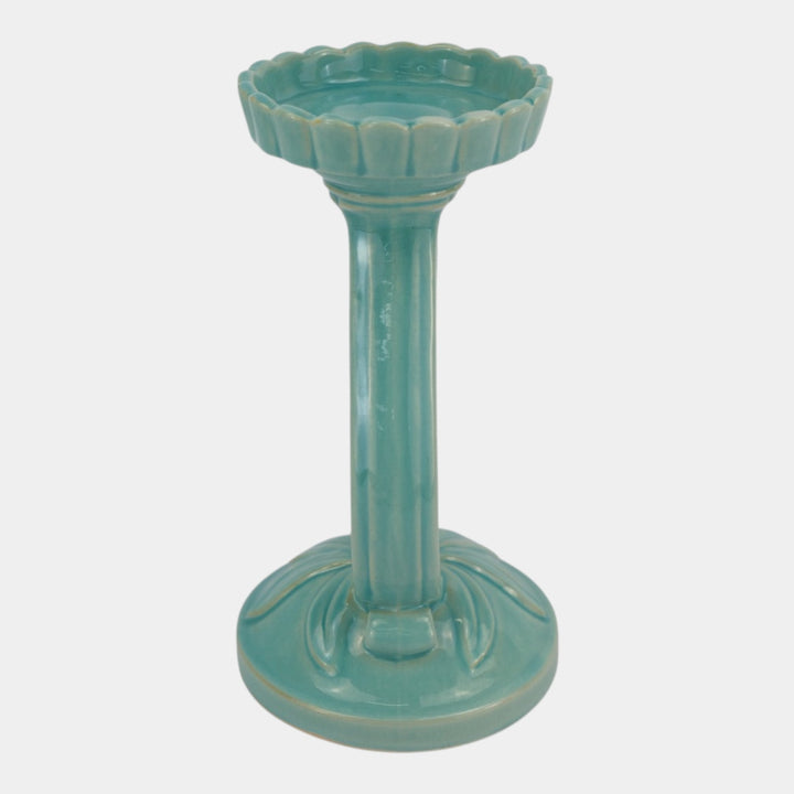 Weller Hobart 1920s Green Art Deco Pottery Openwork Pedestal Candle Holder