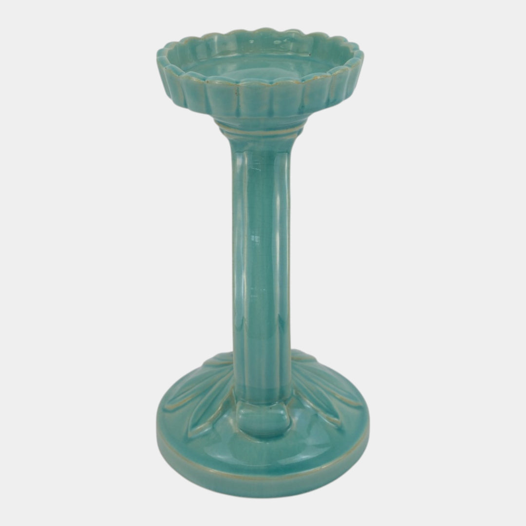 Weller Hobart 1920s Green Art Deco Pottery Openwork Pedestal Candle Holder