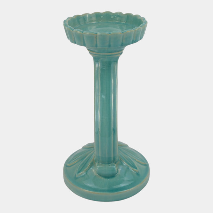 Weller Hobart 1920s Green Art Deco Pottery Openwork Pedestal Candle Holder