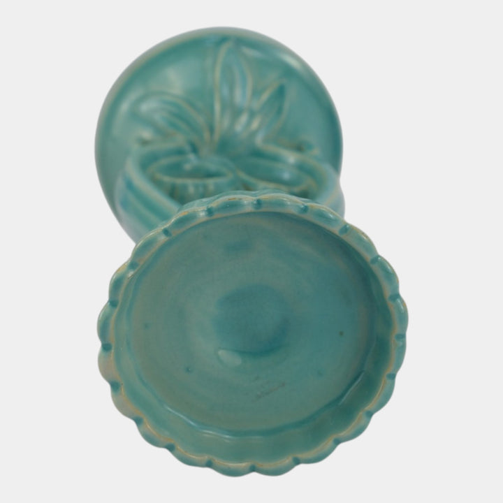 Weller Hobart 1920s Green Art Deco Pottery Openwork Pedestal Candle Holder