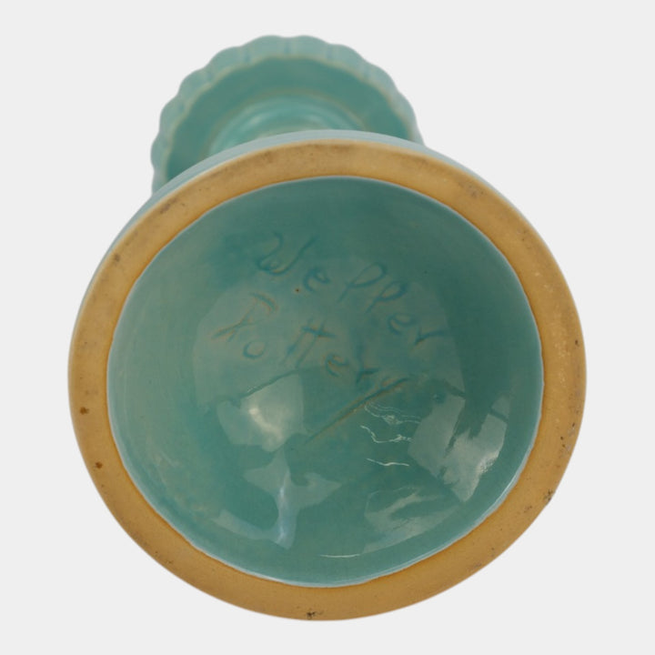 Weller Hobart 1920s Green Art Deco Pottery Openwork Pedestal Candle Holder