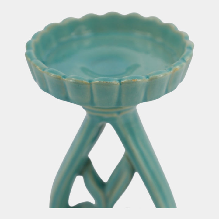 Weller Hobart 1920s Green Art Deco Pottery Openwork Pedestal Candle Holder