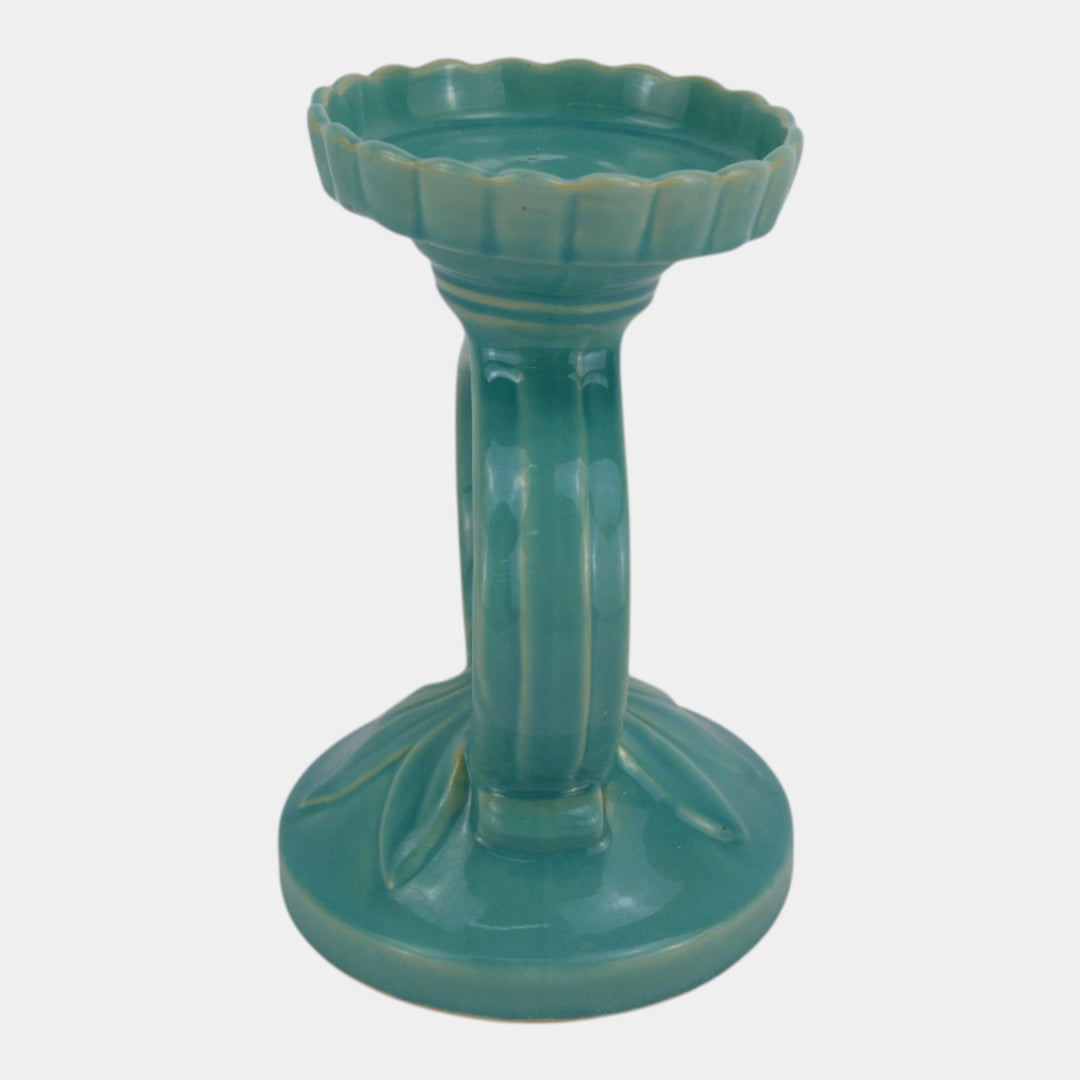 Weller Hobart 1920s Green Art Deco Pottery Openwork Pedestal Candle Holder