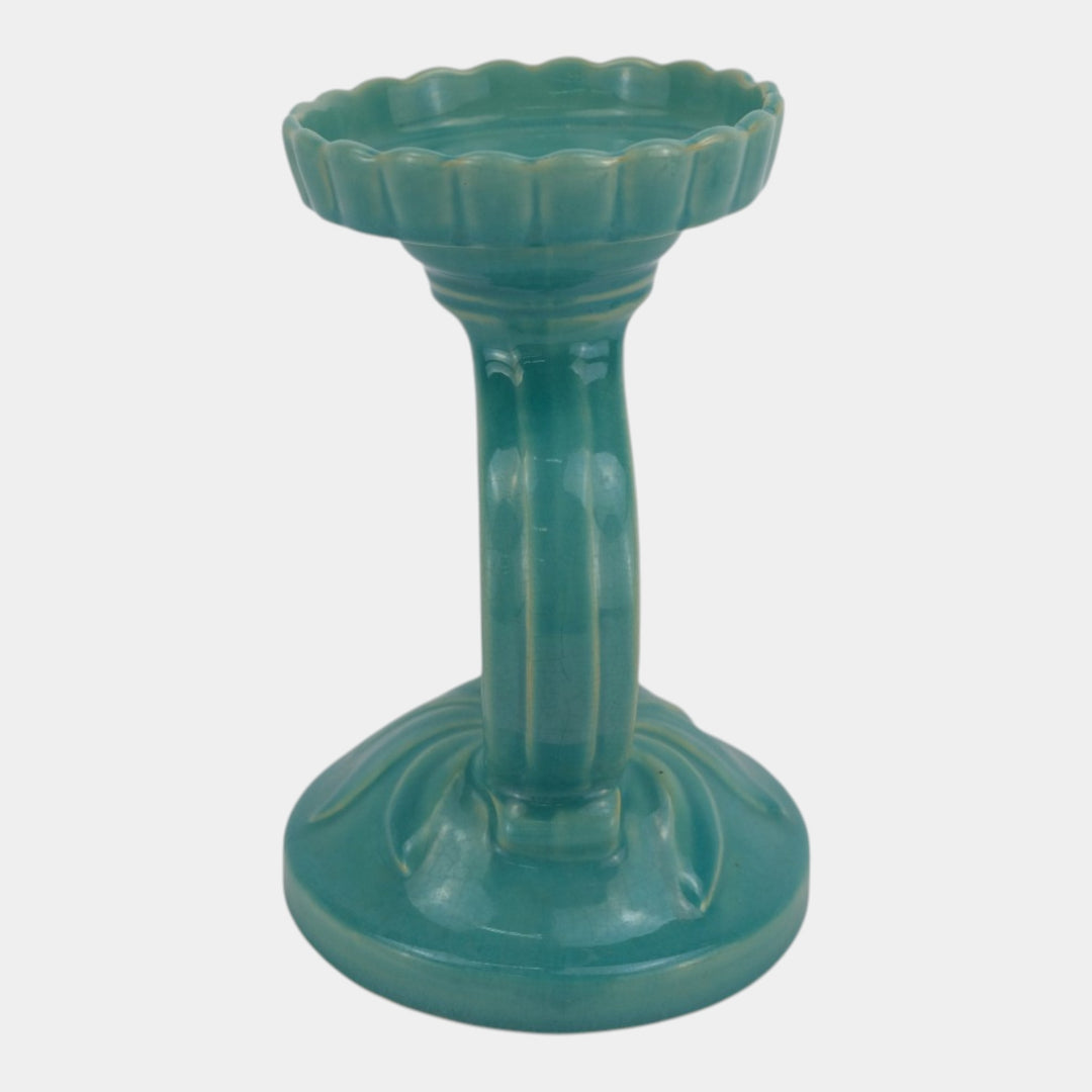 Weller Hobart 1920s Green Art Deco Pottery Openwork Pedestal Candle Holder