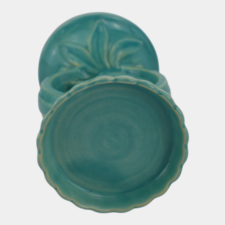 Weller Hobart 1920s Green Art Deco Pottery Openwork Pedestal Candle Holder