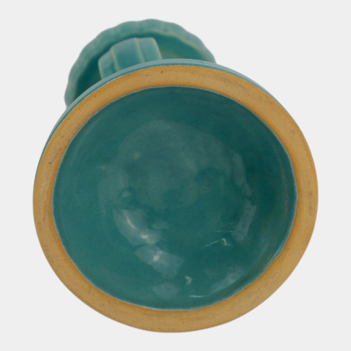 Weller Hobart 1920s Green Art Deco Pottery Openwork Pedestal Candle Holder