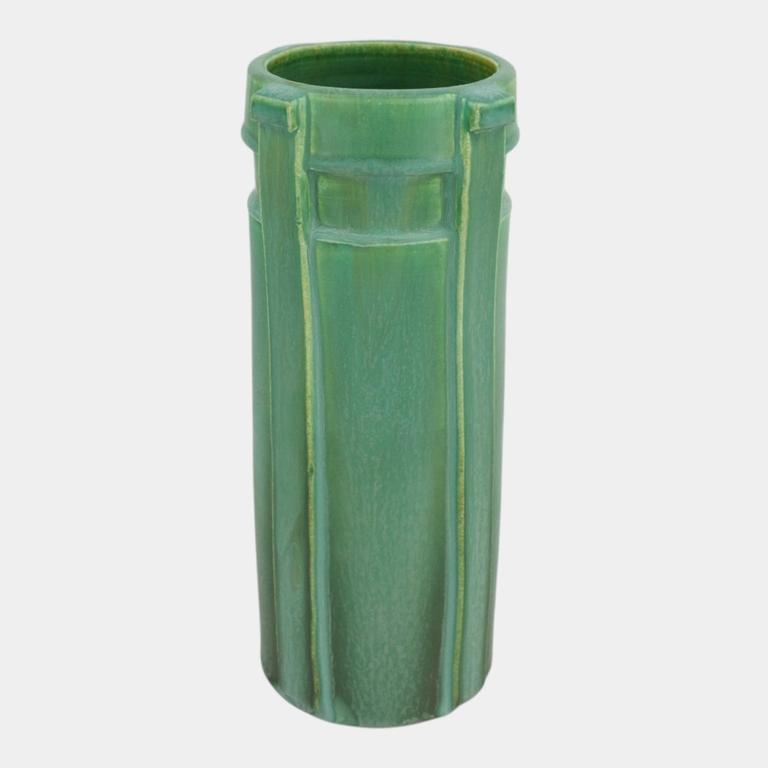 Door Studio Art Pottery Hand Thrown Matte Green Ceramic Buttress Vase