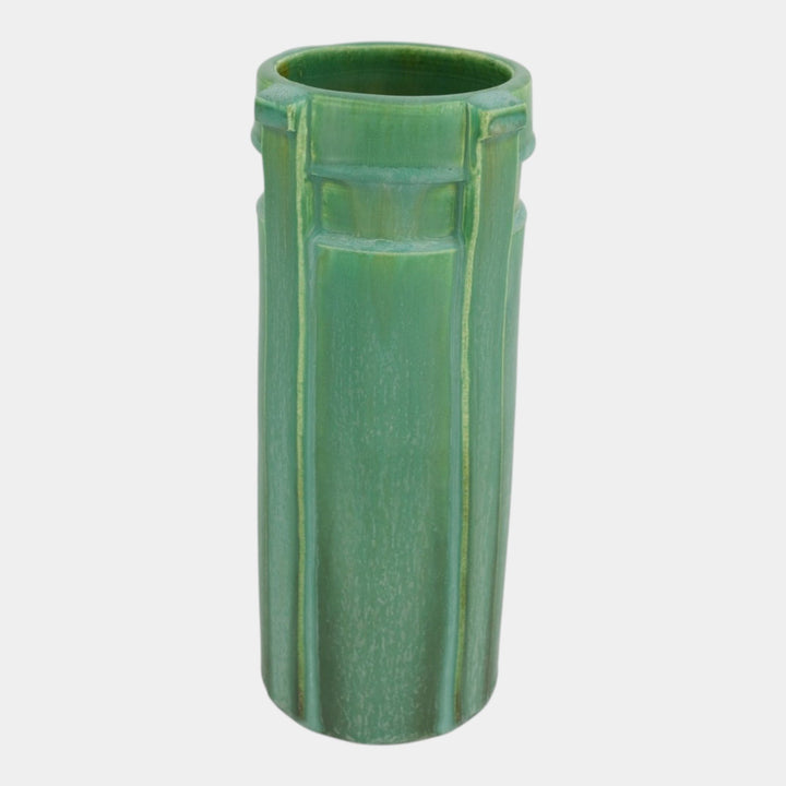 Door Studio Art Pottery Hand Thrown Matte Green Ceramic Buttress Vase