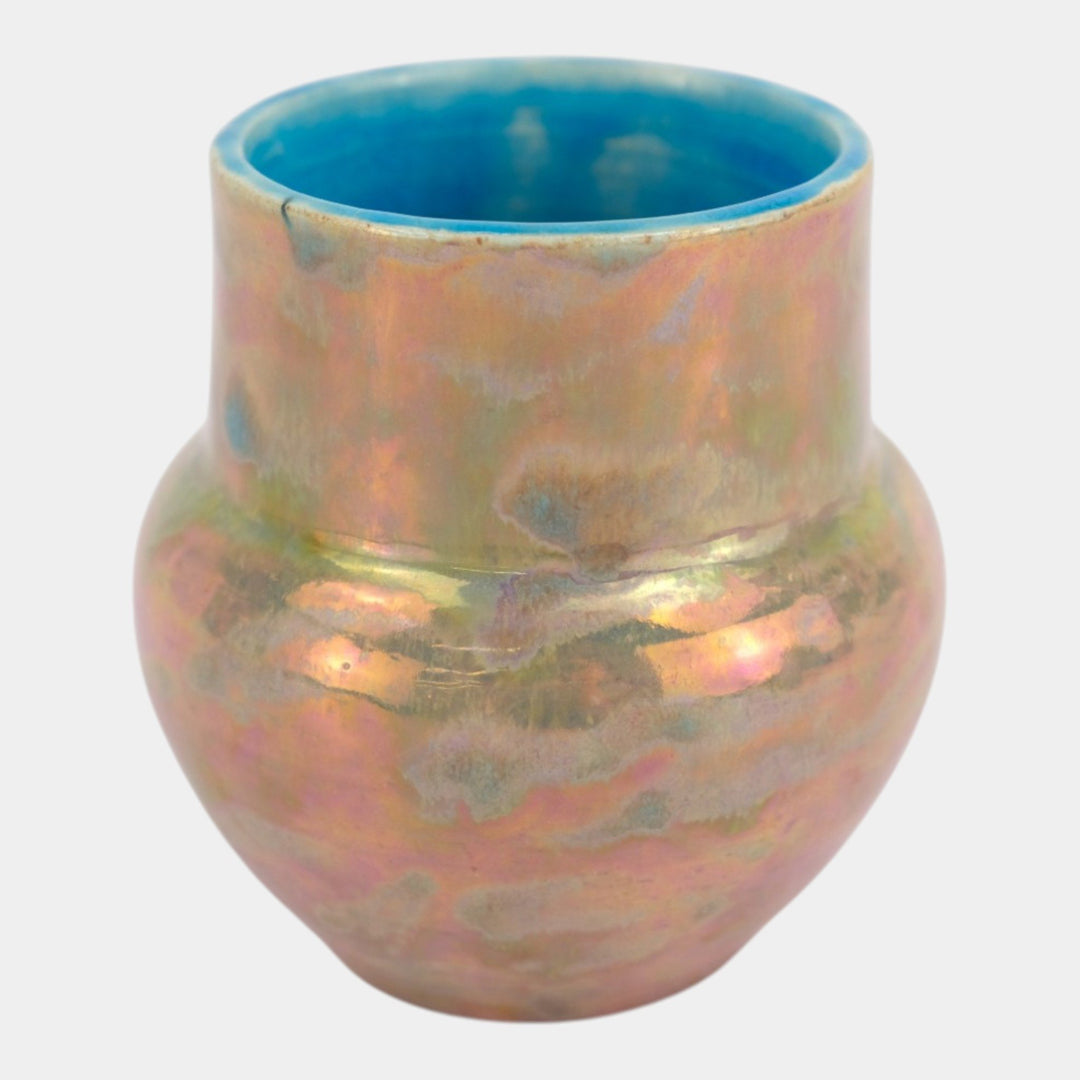 Paul Katrich Studio Art Pottery Iridescent Gold Turquoise Hand Made Vase 631