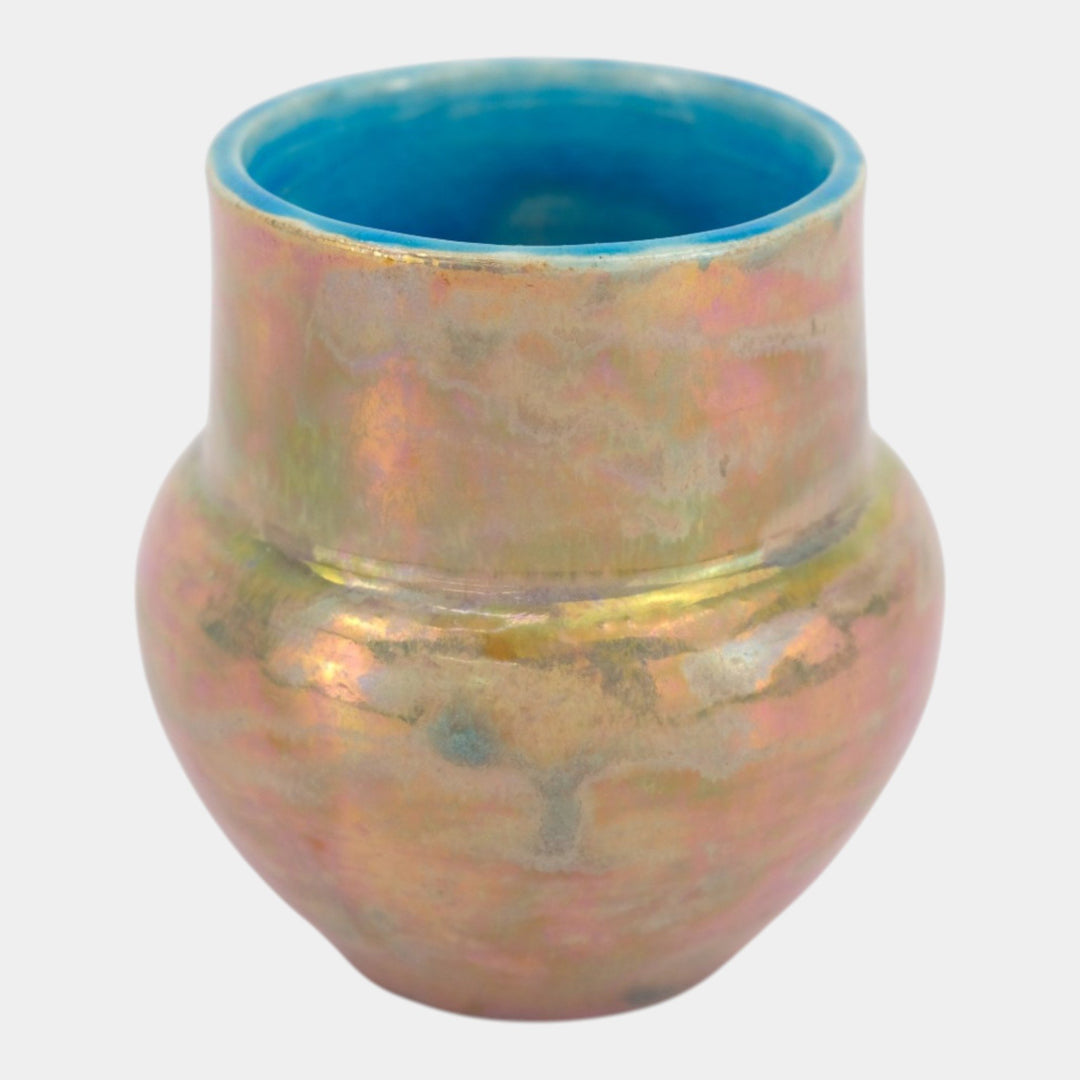 Paul Katrich Studio Art Pottery Iridescent Gold Turquoise Hand Made Vase 631