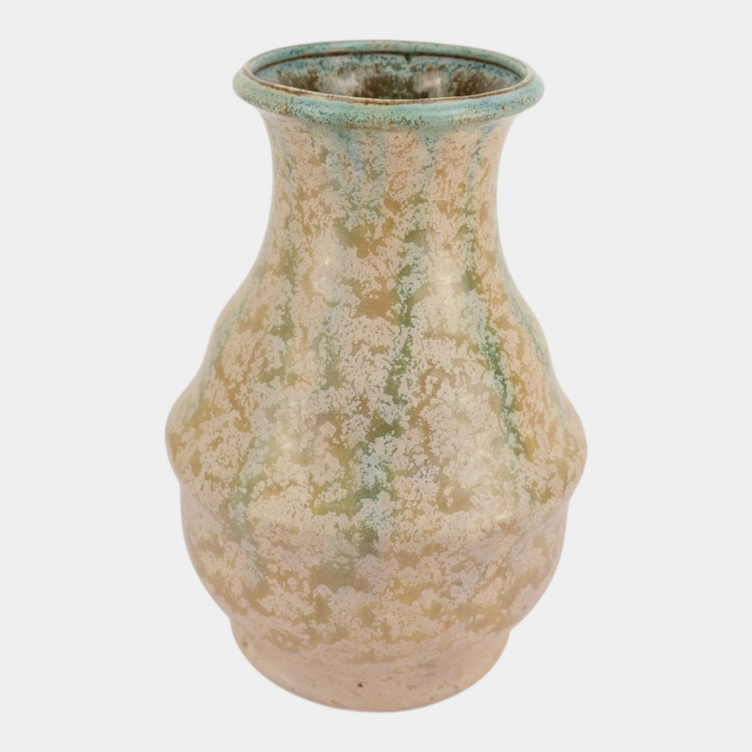 Weller Frosted Matte 1915 Art And Crafts Pottery Mottled Green Yellow Vase