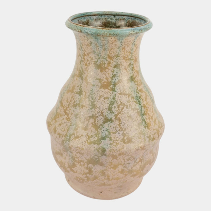 Weller Frosted Matte 1915 Art And Crafts Pottery Mottled Green Yellow Vase