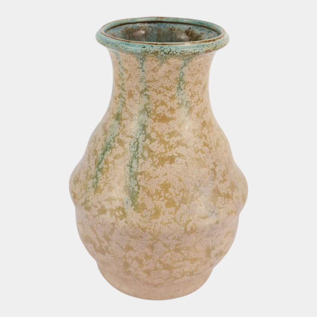 Weller Frosted Matte 1915 Art And Crafts Pottery Mottled Green Yellow Vase
