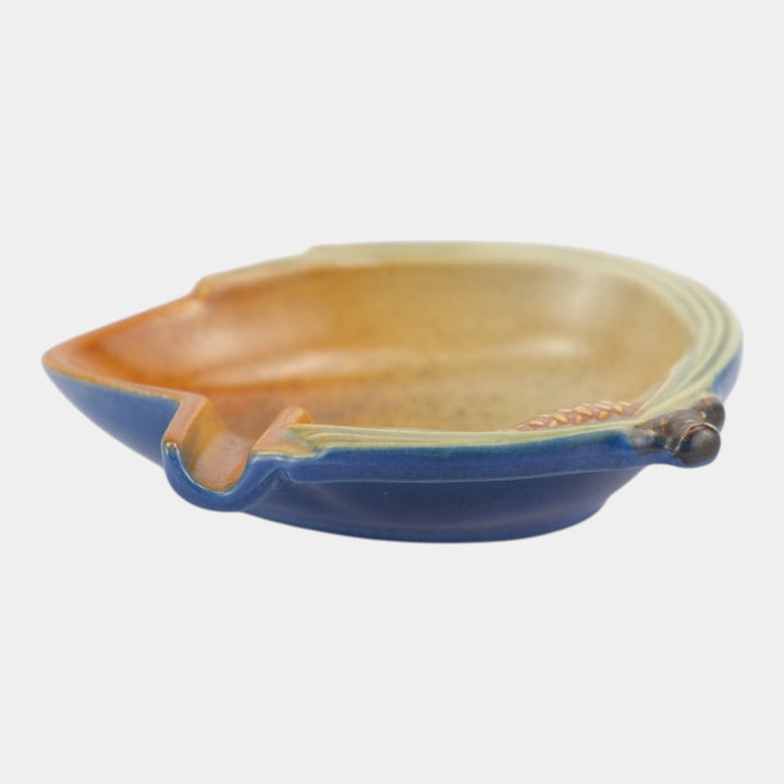 Roseville Pine Cone Blue 1953 Mid Century Modern Pottery Ceramic Ash Tray 499