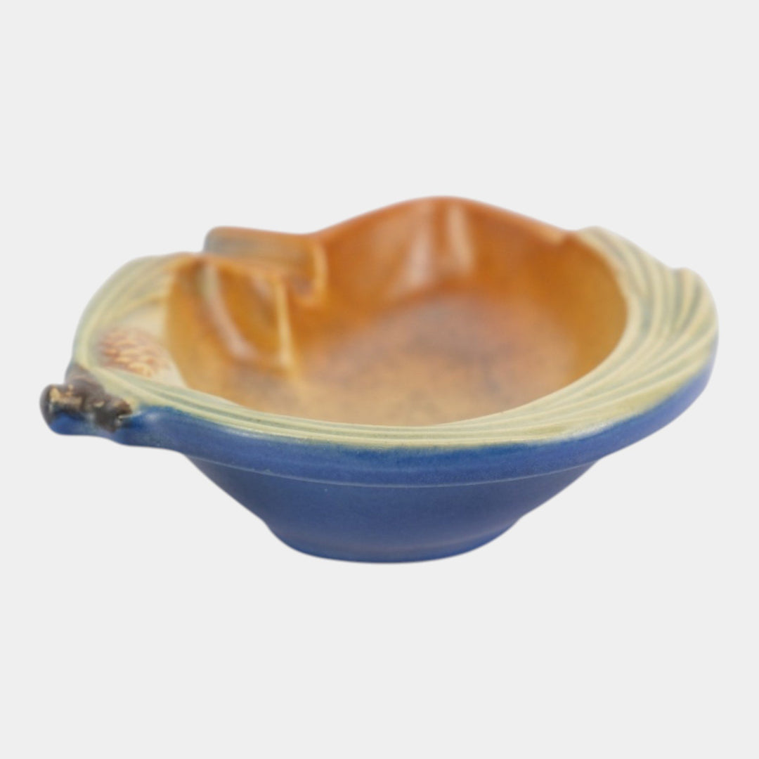Roseville Pine Cone Blue 1953 Mid Century Modern Pottery Ceramic Ash Tray 499