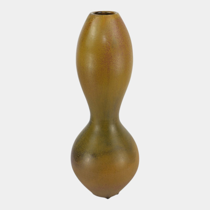 Kurt Wild Studio Art Pottery Green Brown Sculptural Double Gourd Floor Vase